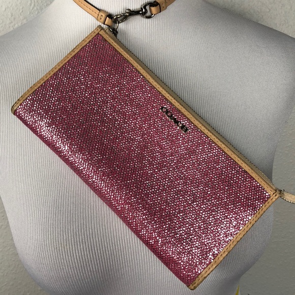 Coach Handbags - HOSTESS PICK 💎Coach Pink Shimmer clutch